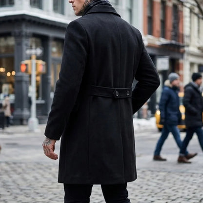 Winter Men's Wool Blends Double-Breasted Knee-Length Trench Coat  Timeless Business-Casual Long-Length Outerwear Jacket for Men