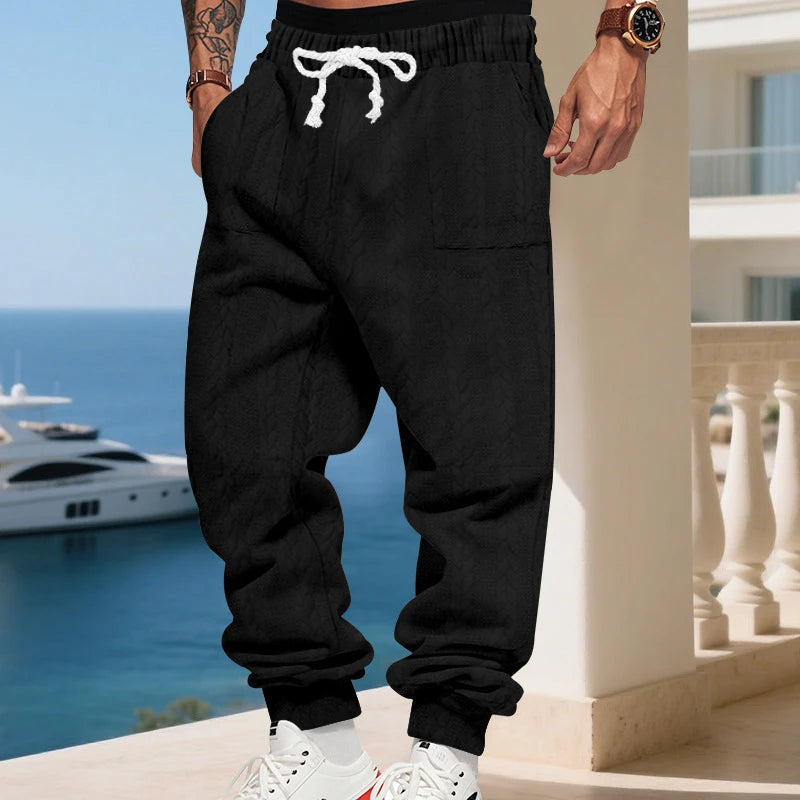 American Heavyweight Jacquard Jogger Pants, Loose Fit, Cuffed Ankle, Casual Sports Trousers for Men, Autumn & Winter