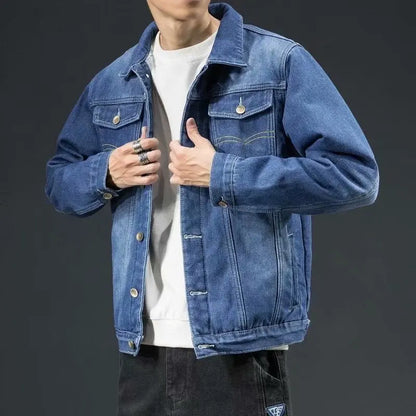Korean Version Winter New Warm Men'S Denim Jacket With Plush Thick Coat Casual Jacket Men'S Loose Tops