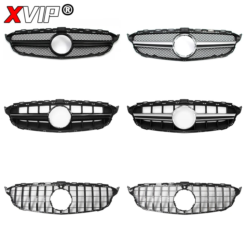 XVIP GTR Style Front Racing Grille For Mercedes Benz C-Class W205 2015-2018 C180 C200 C300 Chrome Diamonds Style Bumper Grilles