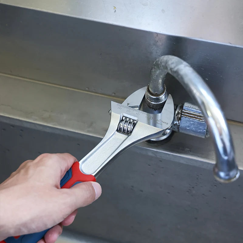 Professional Adjustable Wrench with Laser Scale - Forged Steel, Chrome Plated, Large Jaw & Soft-Grip Handle (6/8/10/12 Inch)