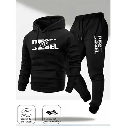 Men's hooded pullover sports fashion gift set, with hood, suitable for autumn and winter casual sweaters and pants