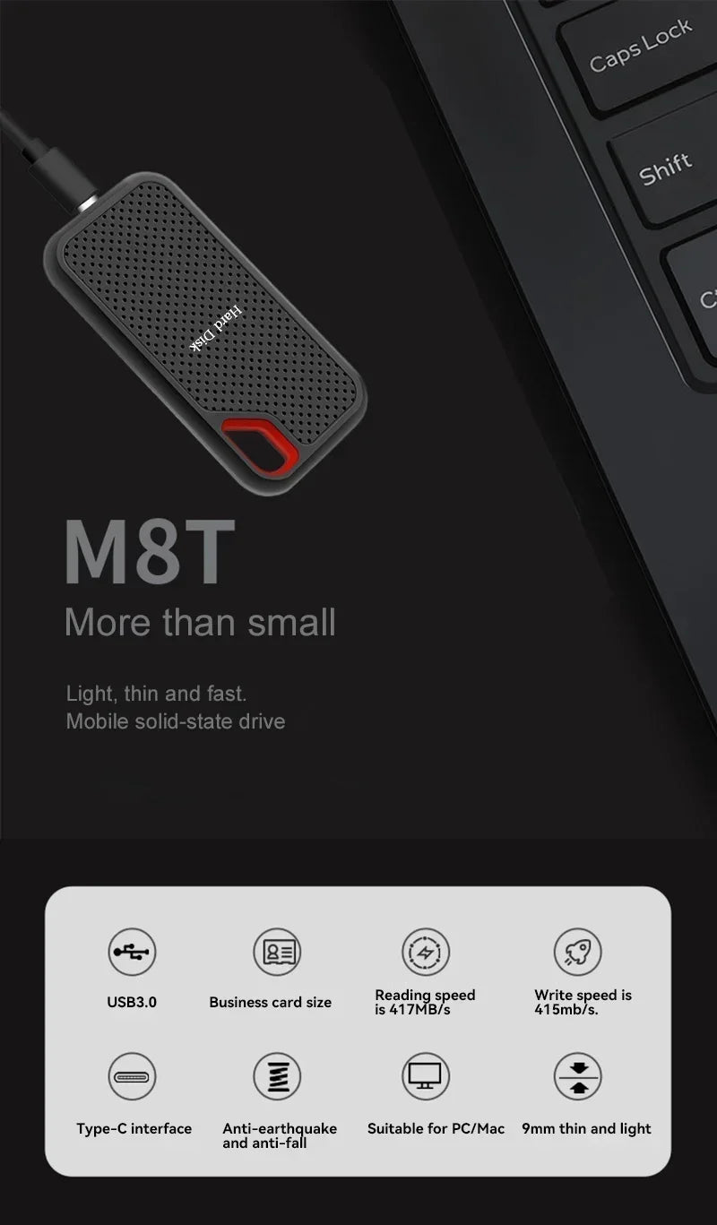 High-speed External Hd 2TB High-quality Hard Drive 128TB 64TB Portable SSD USB3.1 Solid State Disk for Mac/ Pc/Laptops/Phones