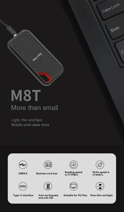High-speed External Hd 2TB High-quality Hard Drive 128TB 64TB Portable SSD USB3.1 Solid State Disk for Mac/ Pc/Laptops/Phones