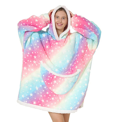 2024 Blue Animal Flannel Blanket with Sleeves Winter Hoodie Sweatshirt Women Men Fleece Giant TV Blanket Oversized for Couples