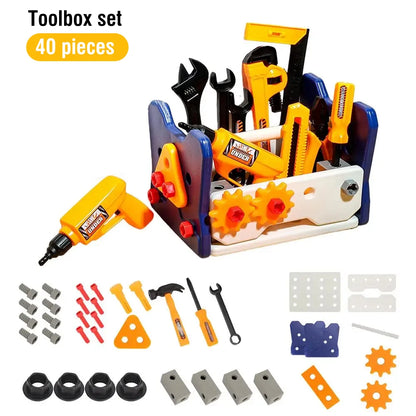 Children Pretend Play Repair Tools Play Game 2 In 1 DIY Toolbox Chair Toy Plastic Construction Screw Tools Toys for Boys Gifts