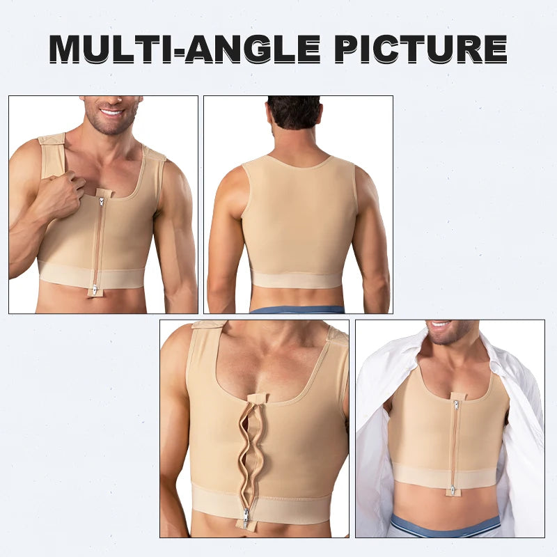 Slimming Body Shaper Vest Men Zipper Front Gynecomastia Chest Post Operative Sleeveless Compression Shapewear Top Faja