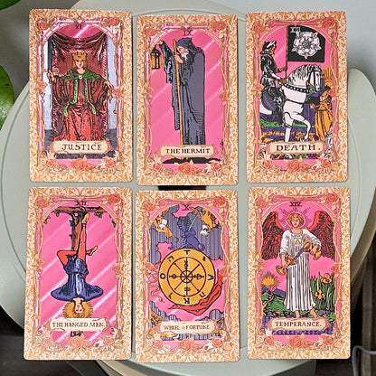 Pink & Rose Gold Foil Tarot Cards 78-Card Deck with Box Waterproof Durable PET Plastic Tarot 12x7cm
