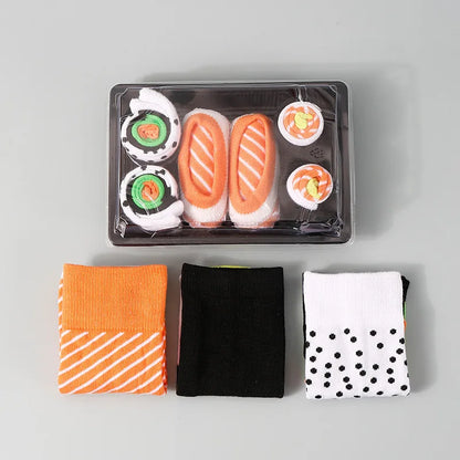 3/4/5 Pairs of Novelty and Interesting Salmon Sushi Socks Gift Box Christmas Season Style