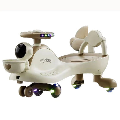 Mickey Kids Twist Car Ride On Toy For 1-3 Years Old Toddlers Universal Anti Rollover Silent Wheels With Music Flashing Lights