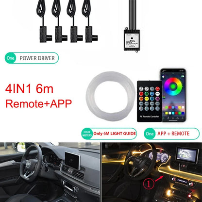 Neon LED Ambient Lighting Car 6in1 8m RGB LED Atmosphere Interior Strip Light Fiber Optic APP Control Auto LED Decorative Lamp