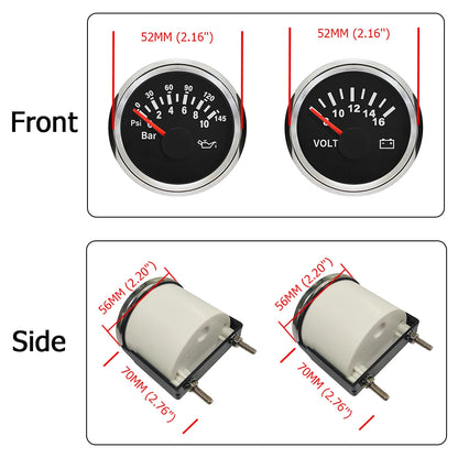 Universal 4 Gauge Set 52mm Water Temp Oil Pressure Fuel Level 0-190 240-33 ohm Meter Voltmeter with Backlight for Car Boat 12V