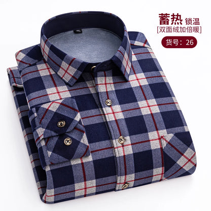 Thickened Flannel Men's Shirt Fashion Warm Plaid Winter Casual Square Collar plus Size Clothing Fleece Lined Double Sided Velvet