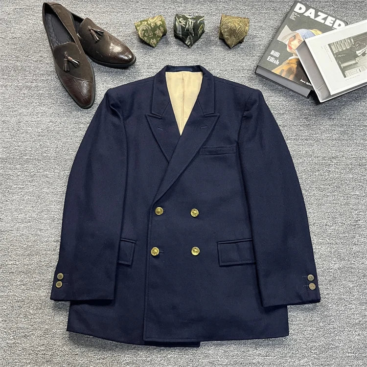 Vintage Unisex Woolen Suit Jacket Simple Casual Plaid Retro Style Warm Windproof Interview Commuting Business Casual Wear