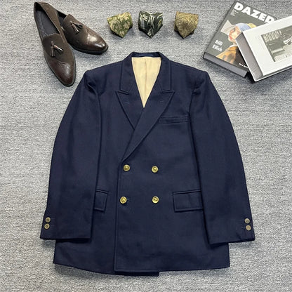 Vintage Unisex Woolen Suit Jacket Simple Casual Plaid Retro Style Warm Windproof Interview Commuting Business Casual Wear