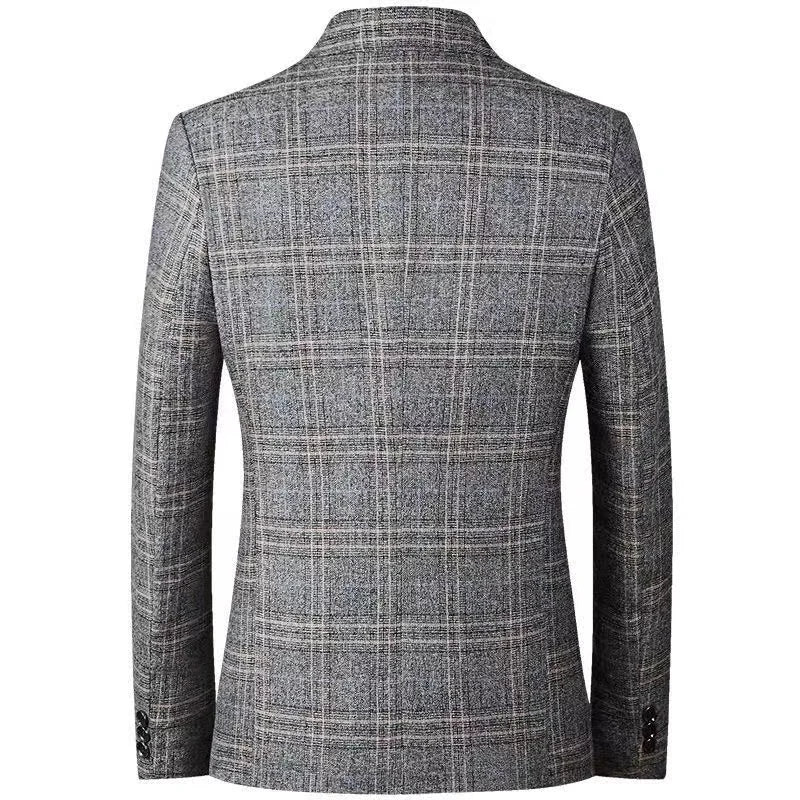 Blazer New Men Fashionable Business Wedding Banquet Casual Hosting Dress Showcases A High-end Middle-aged Checkered Look Blazer