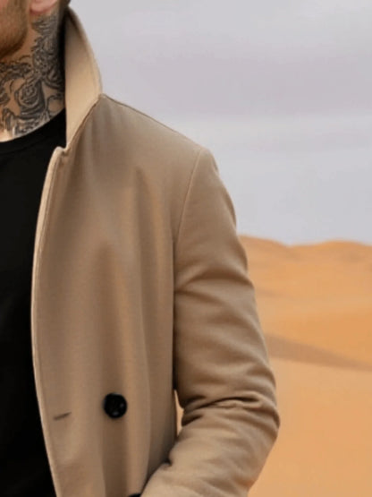 Winter Essential Trench! Men's Woolen Coat With Lined Early Autumn Classic Trench Style, Solid Jacket, Travel Ready!