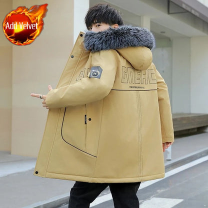 Men's Premium Hooded Long Coat Autumn Winter New Heavyweight Fleece Lined Warm Jacket Thickened Thermal Layering Design