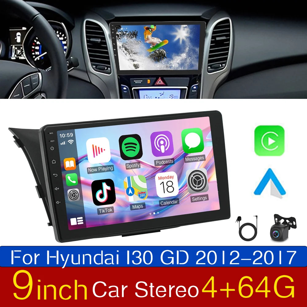4+64GB Car Radio GPS Head Unit Android 13.0 Carplay For Hyundai i30 GD 2011-2017 2 Din GPS Multimedia Smart car systems