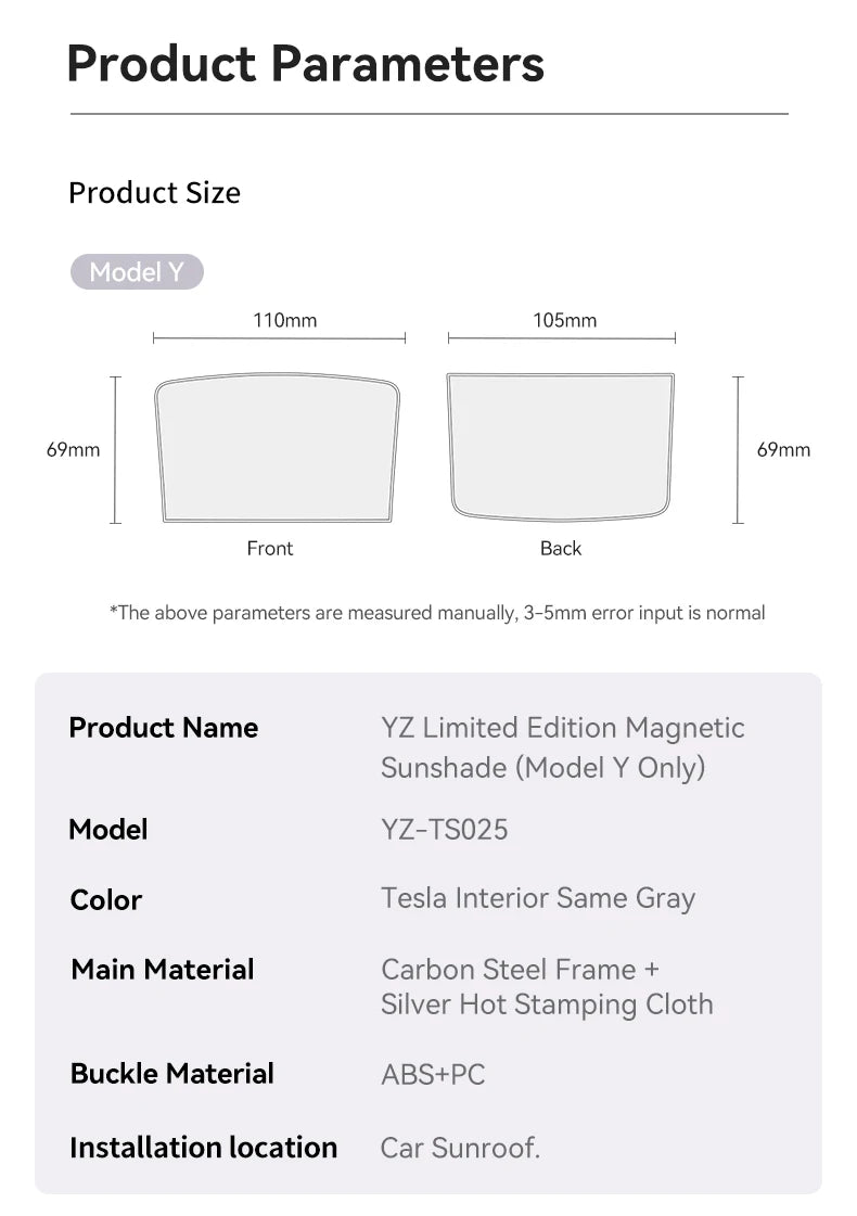 YZ magnetic suction clip Sun Shades For Tesla Model 3 Y Highland Juniper 2021-25 Glass Roof Sunshade Front Rear Sunroof Skylight