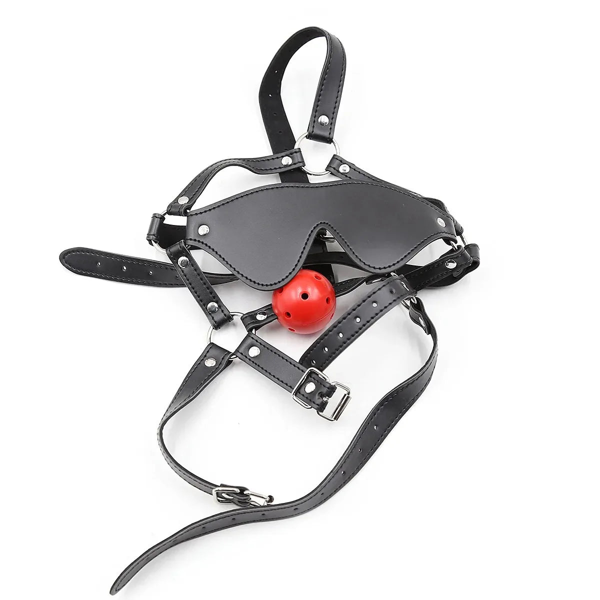 BDSM PU Leather Ball Mouth Gag Eye Mask Harness Oral Restraint Roleplay Fetish Toy For Adult Couples 18+