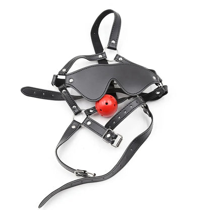 BDSM PU Leather Ball Mouth Gag Eye Mask Harness Oral Restraint Roleplay Fetish Toy For Adult Couples 18+