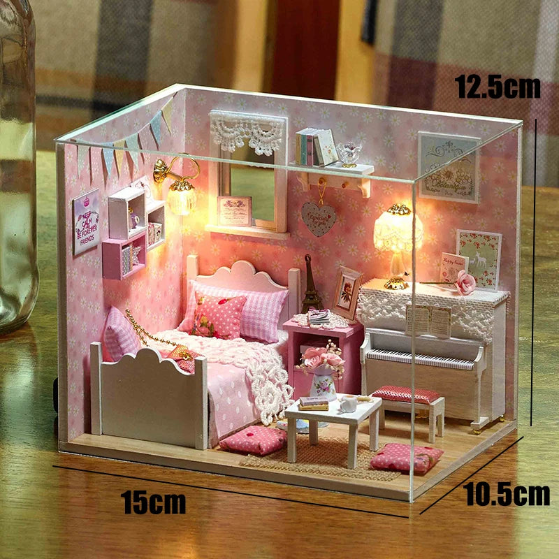 DIY Wooden Miniature DollHouse Leisurely Coffee Shop Dollhouses Scene Model  Doll House Assembly Model Toys For Xmas Gifts