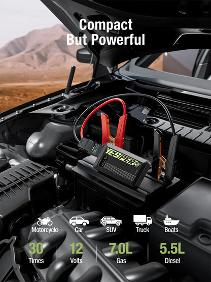 YESPER 1500A Car Jump Starter——0.7lb Mini Portable, Built-in 12000mAh, Power Bank Function, for 7.0L Gas/5.5L Diesel