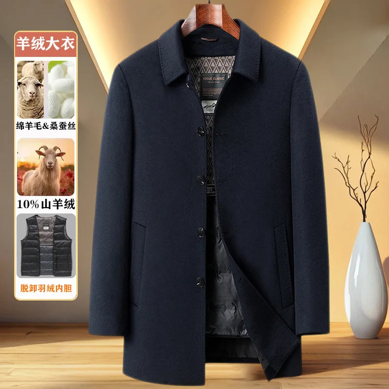 Men's Wool Coat Cashmere Trench Coat Autumn Winter Detachable Down Dad's Down
