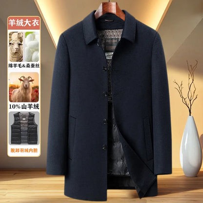 Men's Wool Coat Cashmere Trench Coat Autumn Winter Detachable Down Dad's Down