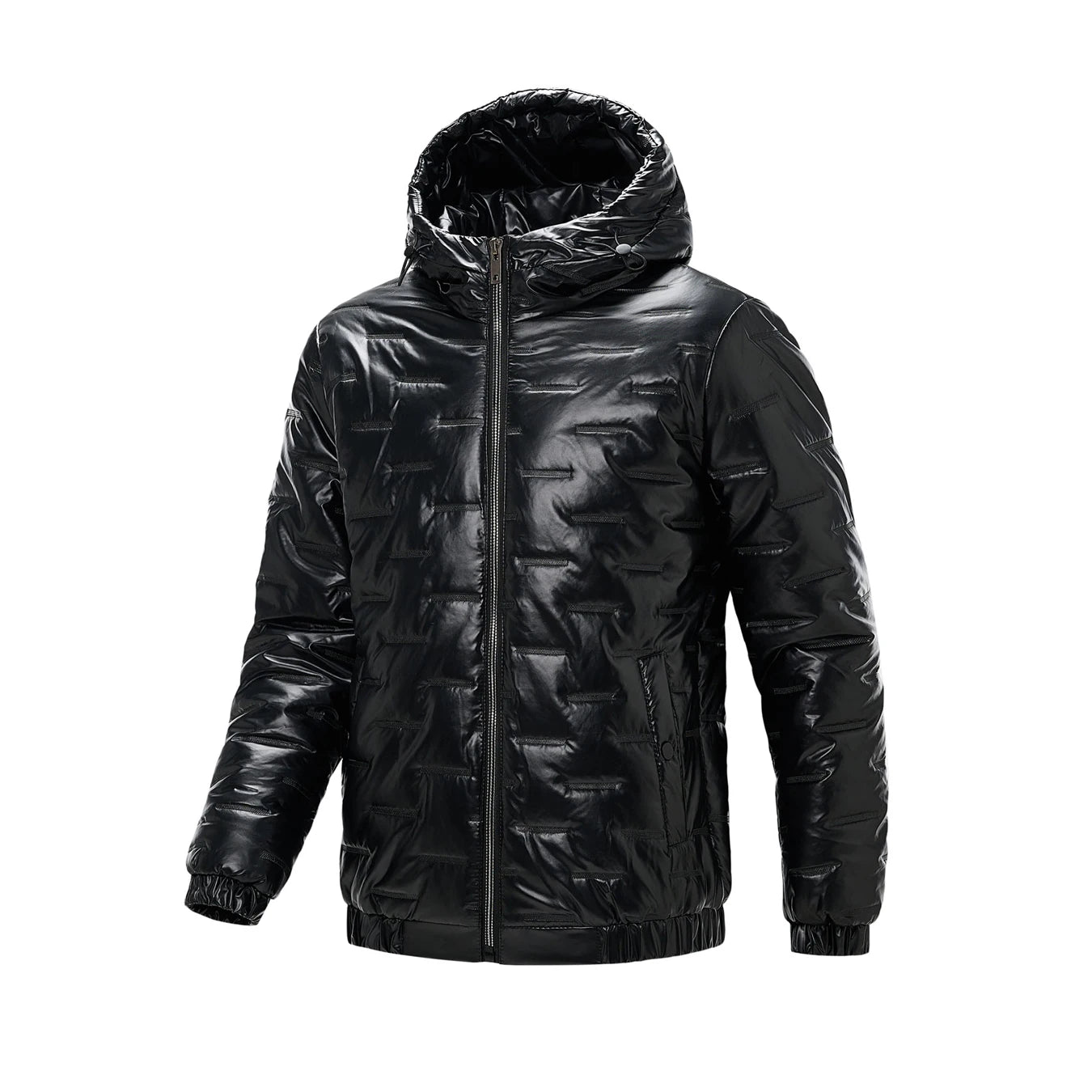 Men's Winter Solid Color Glossy Hooded Cotton Jacket, Windproof, Waterproof and Thickened, Suitable for Outdoor Sports and Leisure