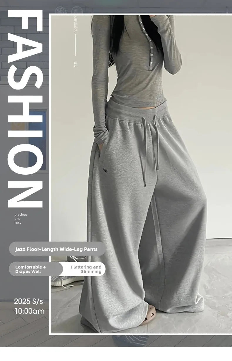 American Style Lazy Girl Sports Pants Women High Waist Loose Slimming Casual Wide Leg Pants Fall New Arrival Small Size