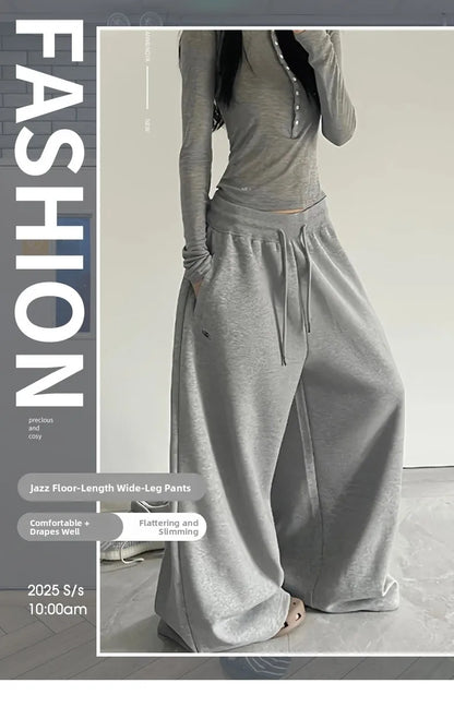 American Style Lazy Girl Sports Pants Women High Waist Loose Slimming Casual Wide Leg Pants Fall New Arrival Small Size
