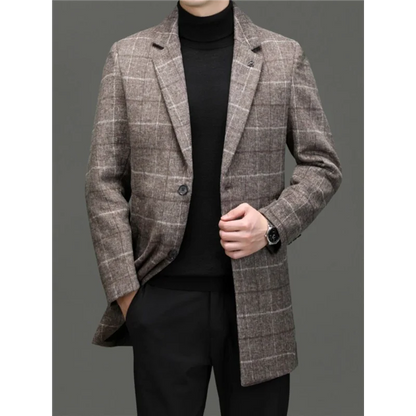 Men's Tweed Coat Spring Autumn Plaid Woolen Windbreaker Youth Mid-Length Casual Handsome High-End Jacket Male Model