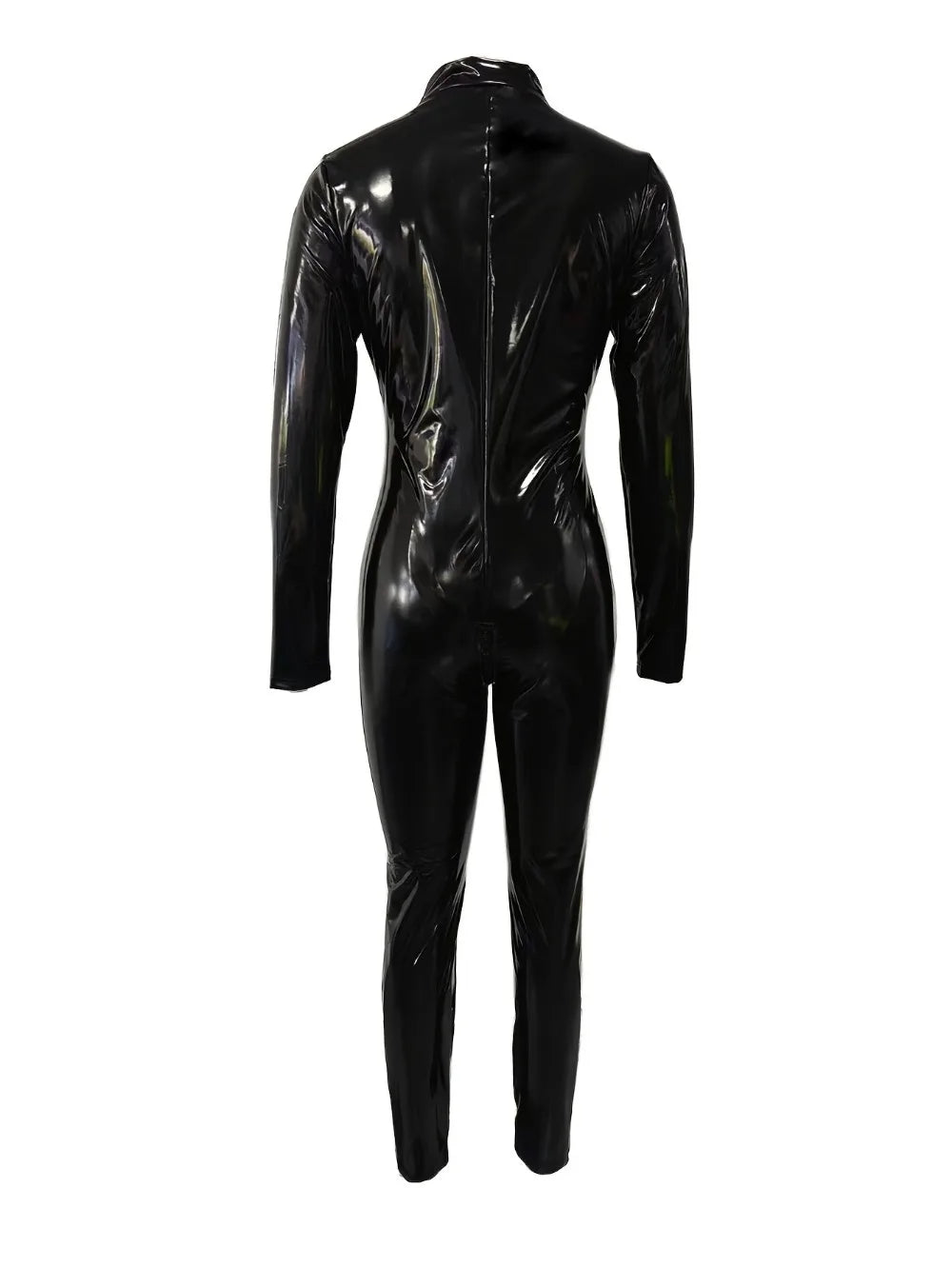 Women's Sexy Glossy Elastic PU Tights Turtleneck Front Zipper Open Women's Imitation Leather Catsuit Jumpsuit Bodysuit