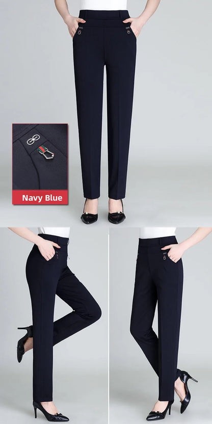High Waist Fleece Lined Slimming Pants for Middle-Aged And Elderly Women Casual Long Pants Straight Leg Elastic Ankle Pants