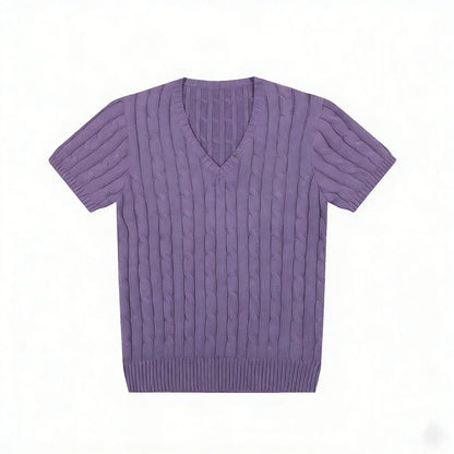 women's t-shirts and polos old money v neck t shirt woman solid color embroidered knitted Women's t shirt Women's polo shirt