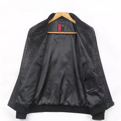 Mens Business Casual Genuine Leather Jacket Slim Fit Fashion Crocodile Pattern Spring Autumn Men Sheepskin Short Coat Size 5XL