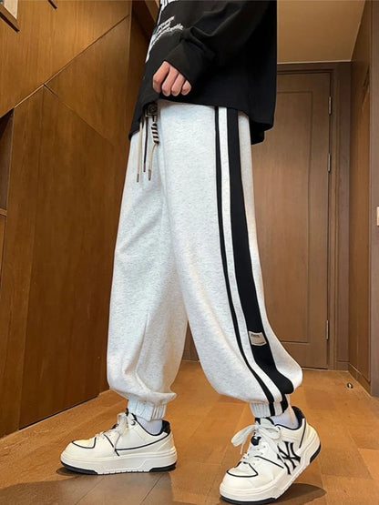 Loose Fit Men's Jogger Pants for Fall Winter Elastic Waistband Drawcord Youth Casual Sports Trousers Urban Style