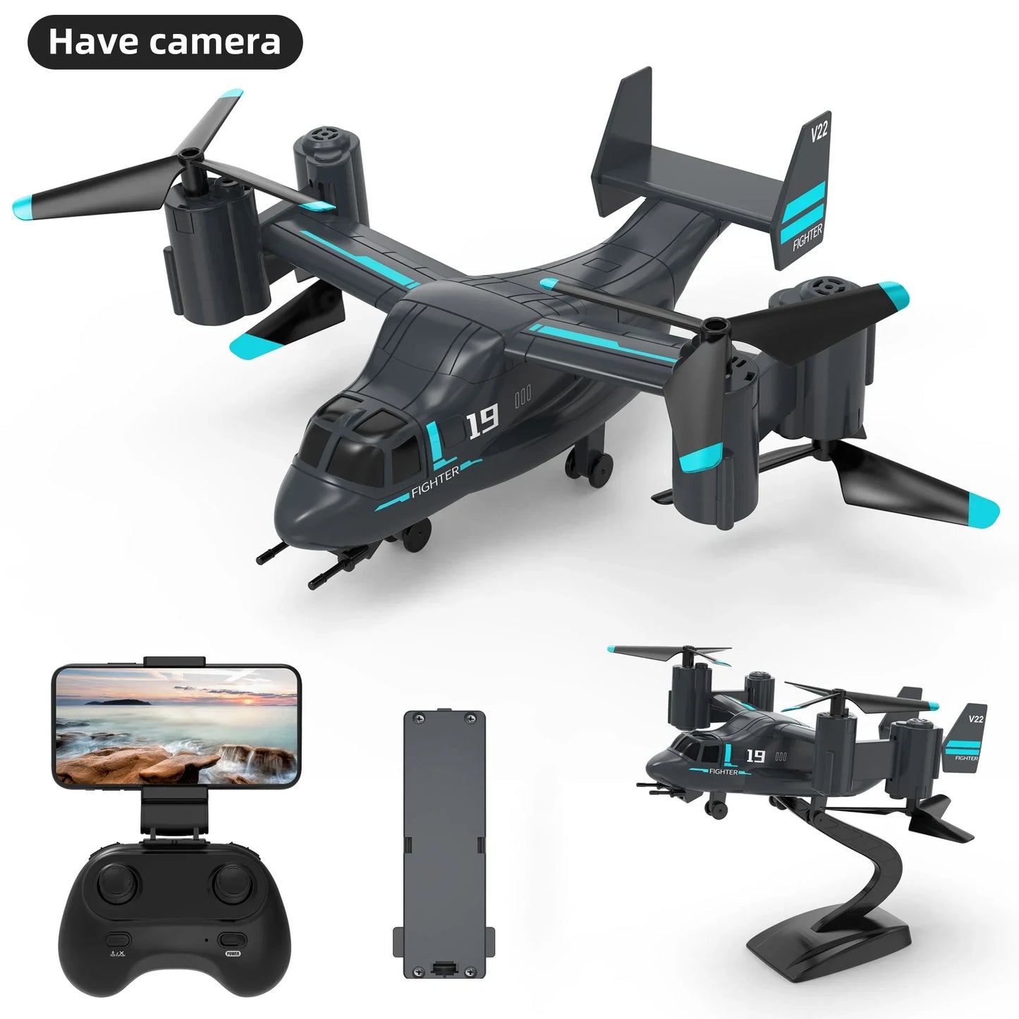 LM19 Remote Control Helicopter Drone 480P Camera Fighter Quadcopter Osprey Aircraft RC Drones for Children Kids Plane Toys Gifts