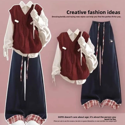 Early Autumn Knitted Women's Two-Piece Set Cool And Dynamic Korean Style Commuter College Fashion Casual Wear Polyester Inner...