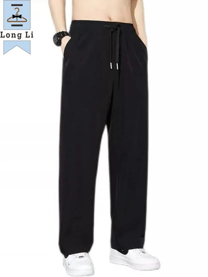 Summer Men's Casual Loose Straight Leg Sport Pants Thin Ice Silk Resistant Stain Versatile Wide Leg Pants Draping Effect