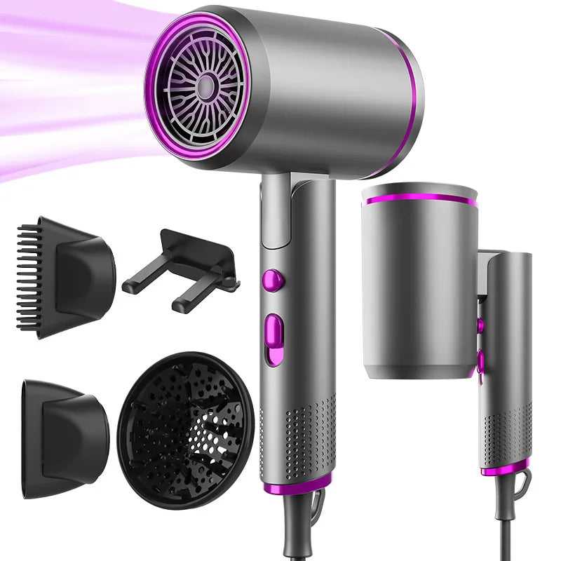 New Foldable Hair Dryer 2400w High-Power Silent Hair Dryer With Cold And Hot Air Distribution And Multi Nozzle Blower