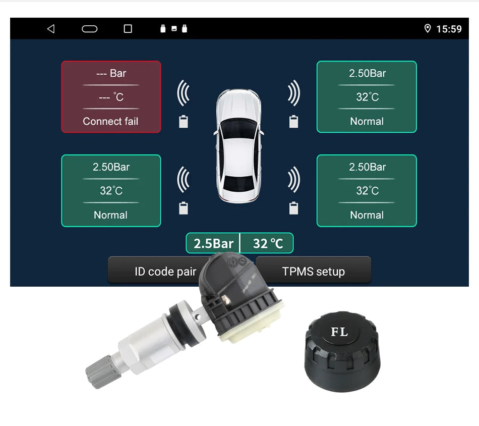 JMCQ USB Android TPMS Tire Pressure Monitoring System Display Alarm System Internal External 5 Sensors For Car Navigation Radio