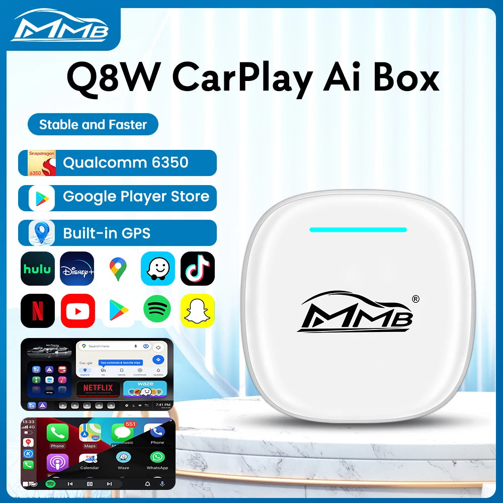 3in1 MMB MAX Smart Box CarPlay Wireless Carplay Android Auto Android15 QCM6350 8-Core GPS WiFi 4G SIM AI Box For Youtube Netflix