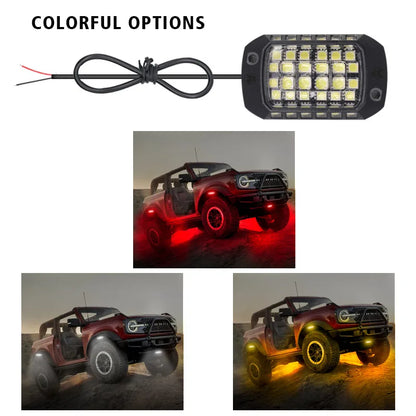 4 Pcs 36 LED Rock Light 3D Lens Car Underglow Chassis Light Universal for Jeep Truck SUV ATV UTV Motocycle Decorative Accessorie