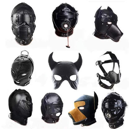 Leather Padded Hood Mask Blindfold Head Restraint Harness Mask, BDSM Bondage Gimp,Sexy Costume