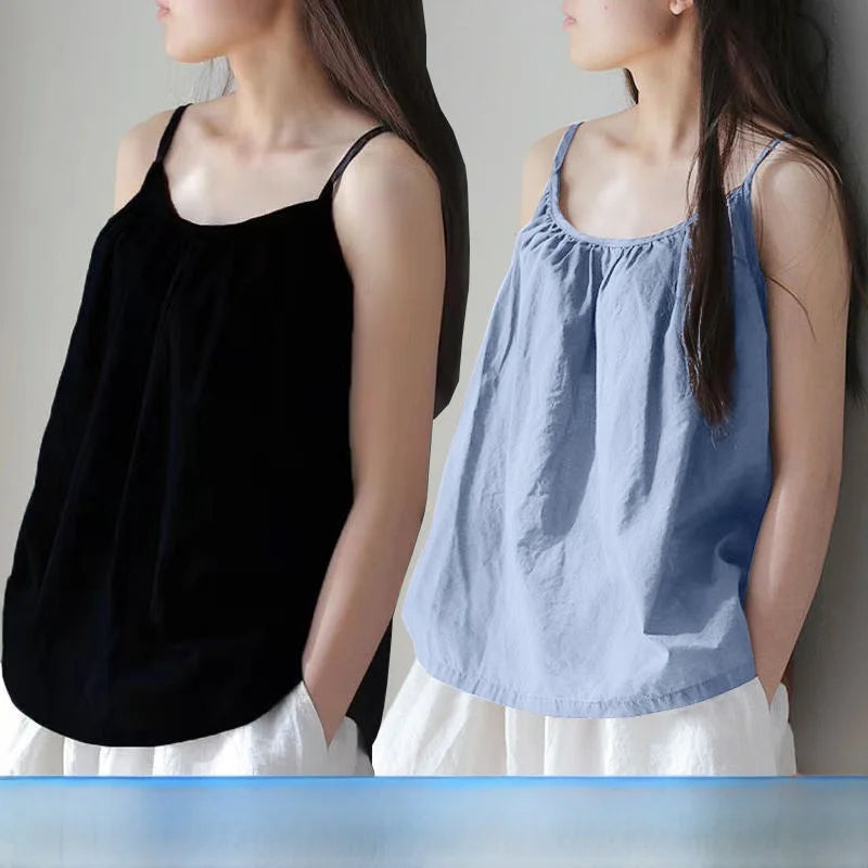 Loose Cotton Linen Tank Top Sleeveless Base Layer Outerwear Summer New Style Slimming Vest Big Size Belly Folded Commute Style