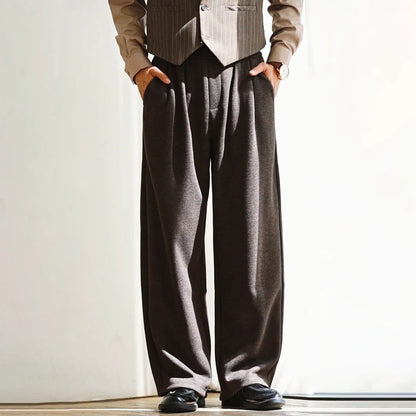 100% Merino Wool Men's Wide Leg Trousers Warm Soft Solid Color Auutumn Winter Casual Fashion Versatile Thickened Pant Men's Pant