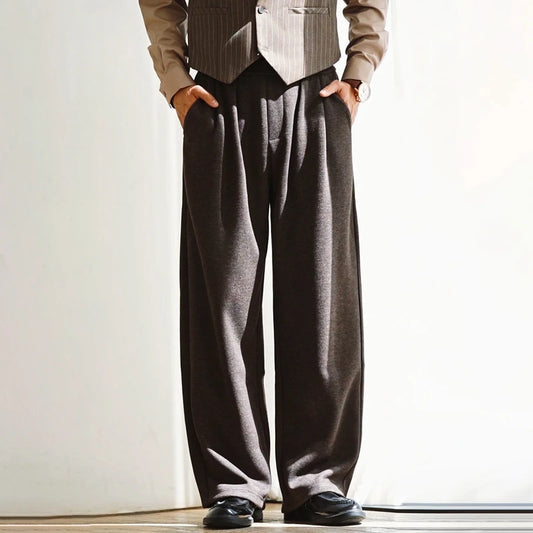 100% Merino Wool Men's Wide Leg Trousers Warm Soft Solid Color Auutumn Winter Casual Fashion Versatile Thickened Pant Men's Pant